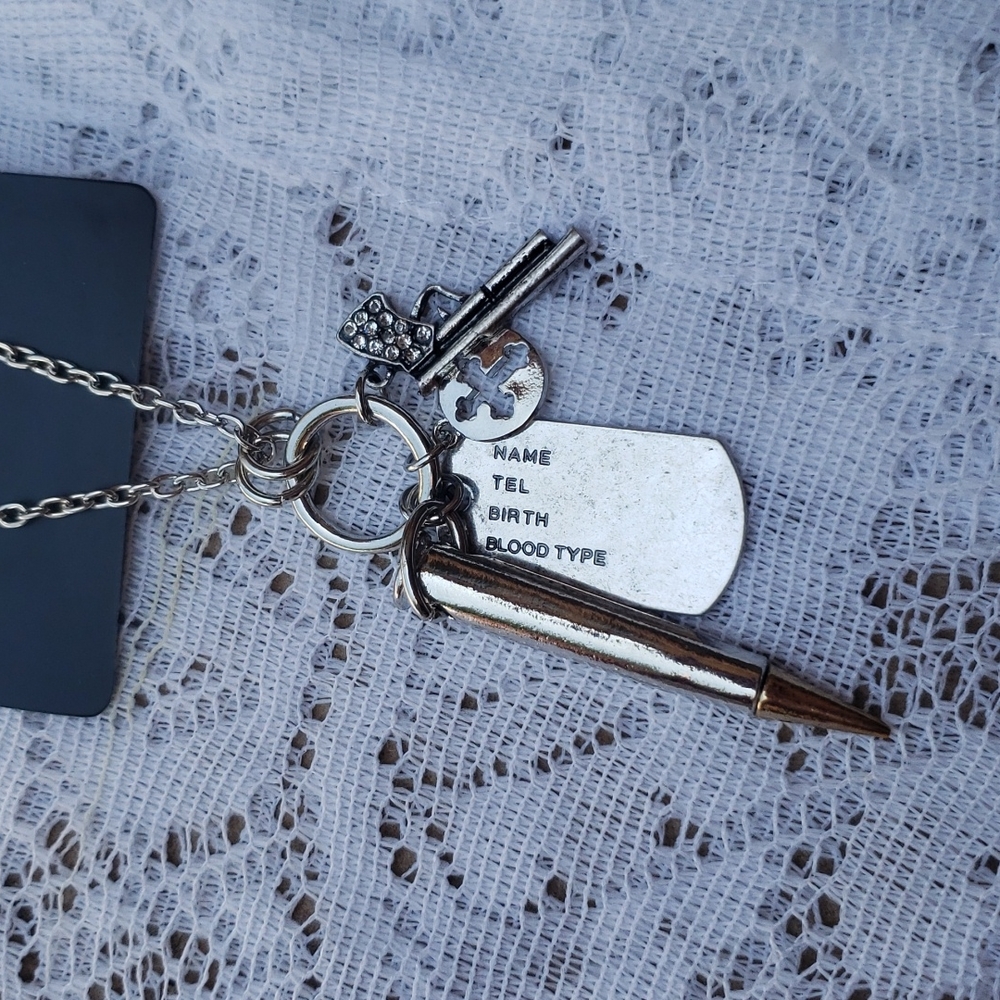 Bullet,gun,cross long chain necklace
